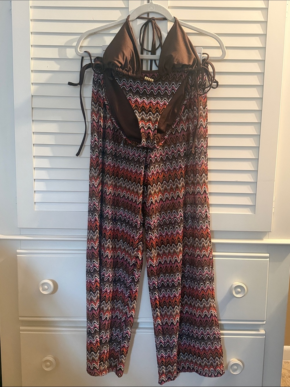 Shade & Shore 3pc. Chevron Swim Set- Brown